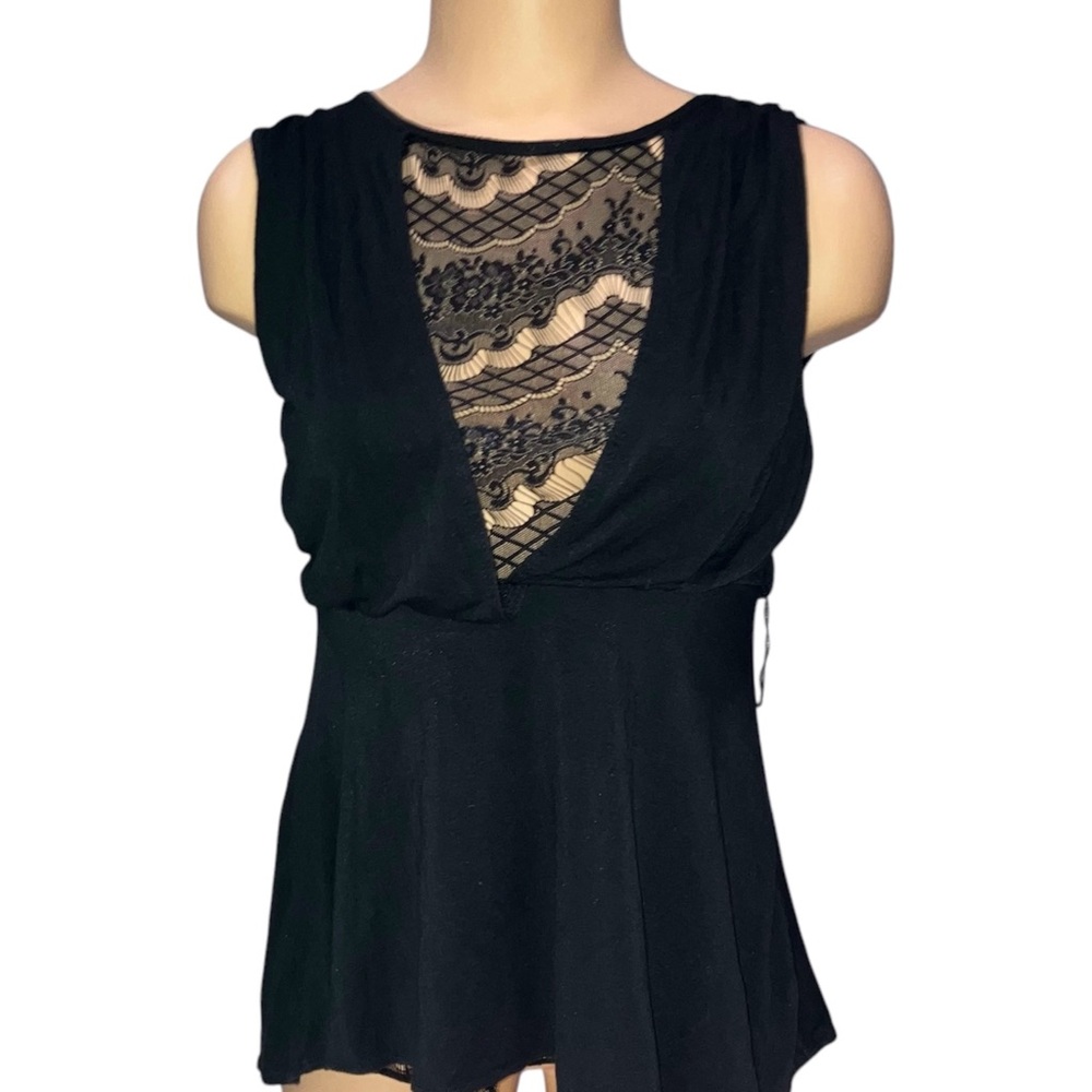*3 for $30!* Belle Amie Black Sleeveless Lace Insert Sexy Top! Rayon Spandex XS
